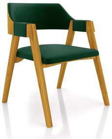 Cadeira Sala de Jantar e Jogos Carteados Madeira Maciça Poker Veludo Verde/Mel G42 - Gran Belo