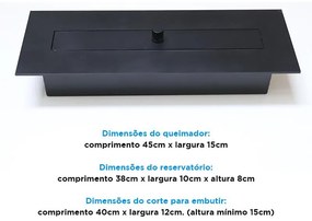 Queimador Ecológico P/ Lareira 45cm Álcool Aquece Até 30m²