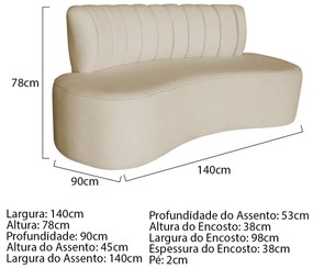 Sofá Curvo 2 Lugares Organico Sala Recepção Escritório Valência 140cm Linho