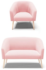 Sofá Namoradeira e Poltrona Pé Palito Natural Stella Suede D03 - D'Rossi - Rosa Bebê
