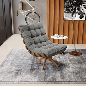 Poltrona Giratória Costela Suede Base de Madeira MA30 M11 - D'Rossi - Grafite