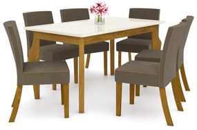 Mesa de Jantar Tampo de Vidro 160cm Ghala Nature Off White