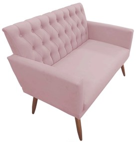 Poltrona Namoradeira Clara Capitonê Pés Palito Suede Rosa - Sheep Estofados