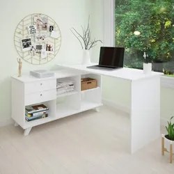 Mesa Para Computador Escrivaninha Em L Gold 2 Gavetas e Nichos Branco