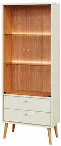 Cristaleira Belize 2 Portas 2 Gavetas Led Off White e Freijó - 74623 Sun House