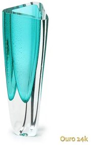 Vaso Triangular nº 2 Verde com Ouro Murano Cristais Cadoro