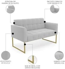 Namoradeira e Poltrona Industrial Dourado Ana Bouclé Cinza - Ibiza
