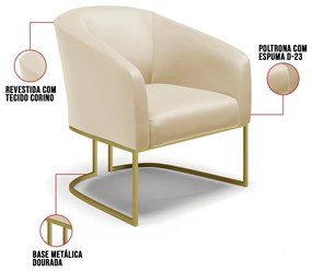 Poltrona Sala de Estar Industrial Dourado Kit 2 Stella Sintético Bege D03 - D'Rossi