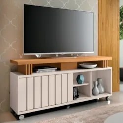 Rack Bancada de TV 50 Pol 136cm Briz Off White/Cinamomo - HB Móveis
