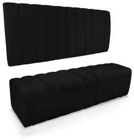 Kit Calçadeira e Painel Olivia King 195 cm Veludo Preto - D'Rossi