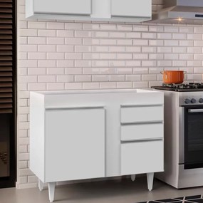 Balcão de Cozinha Lavanderia sem Tampo 02 Gavetas Bia 100 cm L06 - D'Rossi - Branco