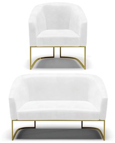 Sofá Namoradeira e Poltrona Industrial Dourado Stella Sint PU D03 - D'Rossi - Branco