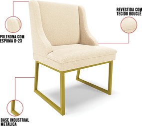 Cadeira Sala de Jantar Industrial Dourado kit 2 Liz Bouclê D03 - D'Rossi - Bege