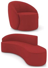 Sofá 4 Lugares Orgânico 220cm Morgan e Poltrona Lua Veludo D03 - D'Rossi - Marsala
