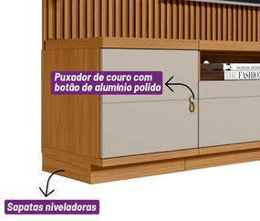 Painel para TV até 75 Polegadas Ripado Betina com Rack Bancada e Módulos Laterais Nature e Off White 268x198 cm L04 - D'Rossi