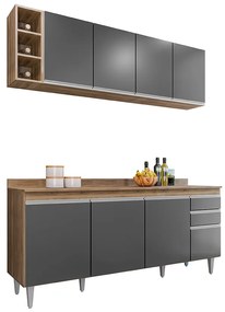 Conjunto Balcão de Cozinha com Tampo Apex Armário Aéreo MDP/BP Freijó/Grafite G96 - Gran Belo