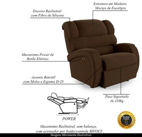 Poltrona do Papai Sala de Cinema Reclinável Kylie Power Touch Veludo Marrom G23