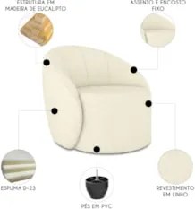 Sofá 3 Lugares 180cm Wendi e Poltrona Steve Linho Bege I01  - Mpozenat