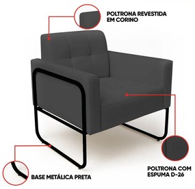 Poltrona Sala Industrial Alta Tubo Preto Elisa Sintético D03 - D'Rossi - Grafite
