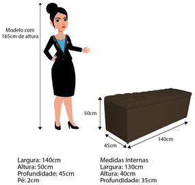 Calçadeira Estofada Liverpool 140 cm Casal Suede Marrom - ADJ Decor