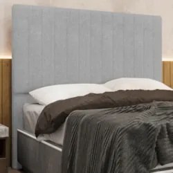 Cabeceira Cama Box King 193cm Estofada Plutus Boucle Cinza Z04 - Mpoze