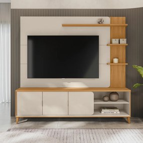 Home Decorativo Nala MDP/MDF TV até 70 Polegadas Pés de Madeira Tauari/Off White G77 - Gran Belo