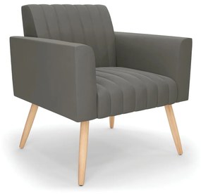 Poltrona Viena Gomada Suede Grafite Pés Palito Natural - D'Rossi