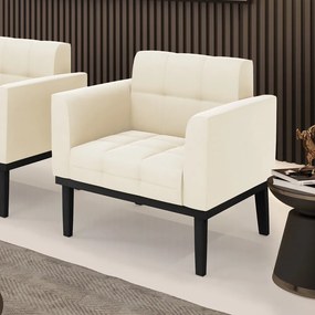 Poltrona Decorativa Karen Pés Fixo em Madeira Preto Veludo Bege G19 - Gran Belo