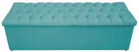 Recamier Baú Estofada Mel 140 cm Casal Com Capitonê  Suede Azul Turquesa - ADJ Decor