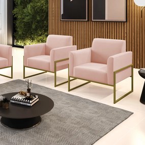 Kit 2 Poltronas Base Industrial Alta Dourado Marisa Veludo - Rose