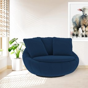 Poltrona Decorativa Redonda Giratória Glória Veludo Azul - Sheep Estofados - Azul escuro