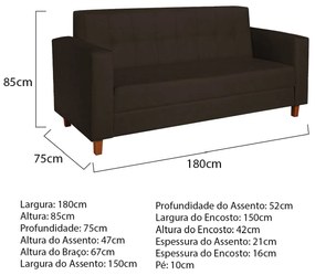 Kit Sofá 2 Lugares e Poltrona Denver Corano Marrom - ADJ Decor