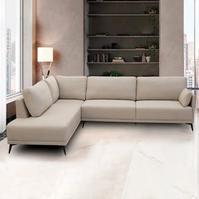 Sofá Sala de Estar de Canto em L Bipartido Design Moderno 274cm Pés de Ferro Toxzon Linho Bege G93 - Gran Belo