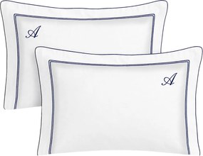 Jogo 2 Fronhas Literie Percal 200 Fios Alba 50x70cm - Branco e Marinho Branco e Marinho