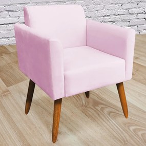 Poltrona Decorativa Isabella Pés Palito Madeira Suede Rosa Bebê G19 - Gran Belo