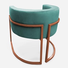 Poltrona Decorativa Base Metal Bronze Luna Veludo Turqueza - Sheep Estofados - Veludo Turquesa