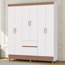 Guarda Roupa Solteiro 154cm Com 6 Portas Mayra Branco Flex V02 - Mpoze