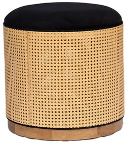 Puff Redondo com Palha Unique - Mel Pinus - Tecido Veludo Preto Kleiner