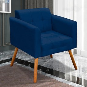 Poltrona Decorativa Pés Palito Karen Suede Azul Marinho G19 - Gran Belo