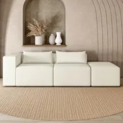 Sofá 5 Lugares 363cm Com Puff Direito Fay Bouclê Branco Z55  - Mpozena