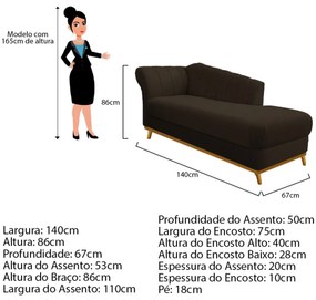 Recamier Vanessa 140cm Lado Direito Corano Marrom - ADJ Decor