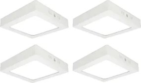 Kit 4 Plafons LED Sobrepor Quadrado 12W 780lm Branco 17cm