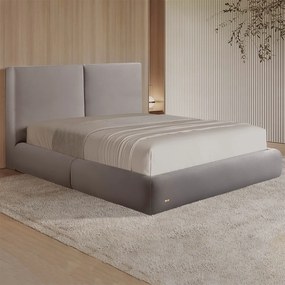 Cama com Cabeceira Elva Queen Base no Chão Veludo Luxo Cinza G92 - Gran Belo