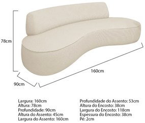 Sofá Curvo 2 Lugares Sala de Estar Recepção Escritório Amsterdã 160cm Corano - ADJ Decor