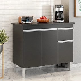 Balcão Cozinha com Tampo 100cm 3 Portas Taylla A01 - D'Rossi - Preto