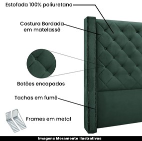 Cabeceira Decorativa King Size 2,19M Loewe Veludo Verde Floresta G63 - Gran Belo