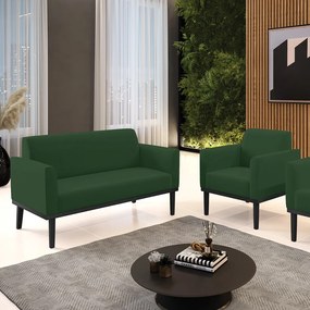 Sofá Namoradeira com Poltrona Base de Madeira Fixa Preto Marisa Veludo D03 - D'Rossi - Verde