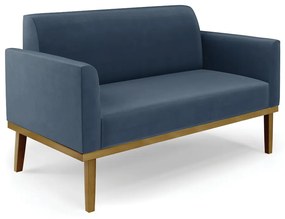 Sofá Namoradeira Base de Madeira Fixa Castanho Marisa Suede D03 - D'Rossi - Azul Marinho