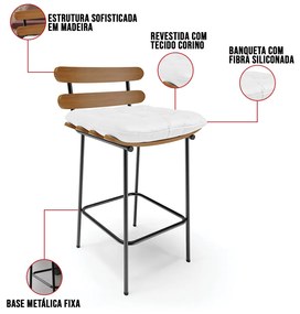 Banqueta Costela Corino Base Metálica Preto M11 - D'Rossi - Branco