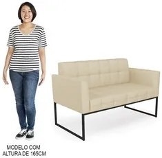 Sofá Namoradeira Base Industrial Preto Ana Veludo Luxo Off White - Ibi